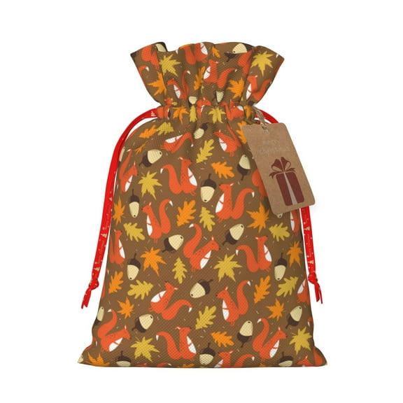 Xecao Squirrel Maple pine nut Print Burlap Gift Bags with Drawstring and Gift Tags, Gift Bags, Burlap Bags, Jute Bags for Party, Christmas, DIY Craft Bags-Medium