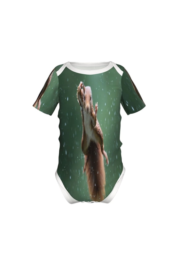 Squirrel Pattern Baby Climbing Bodysuit Short Sleeve Onesie Unisex 0-12 Months Baby Shirt Newborn Outfits Crotch snap design-3 Months