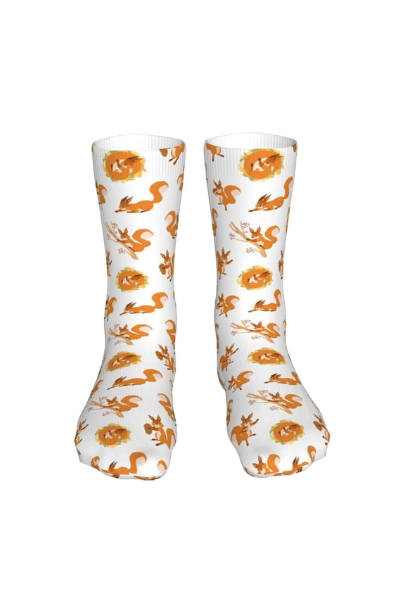 Squirrel Playing Print Fashion No Heel Casual Crew Socks Cushioned Breathable for Men Women - Moisture wicking,Not easy to fade Suitable for daily