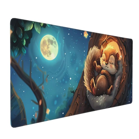 Xecao Squirrel Sleeping In Tree Print Large Mouse Pad, 16x35.5in Mousepad, Professional Non-Slip Rubber Base Big Mouse Pad, Mouse Pad for Gaming & Office Full Desk Mouse Pad