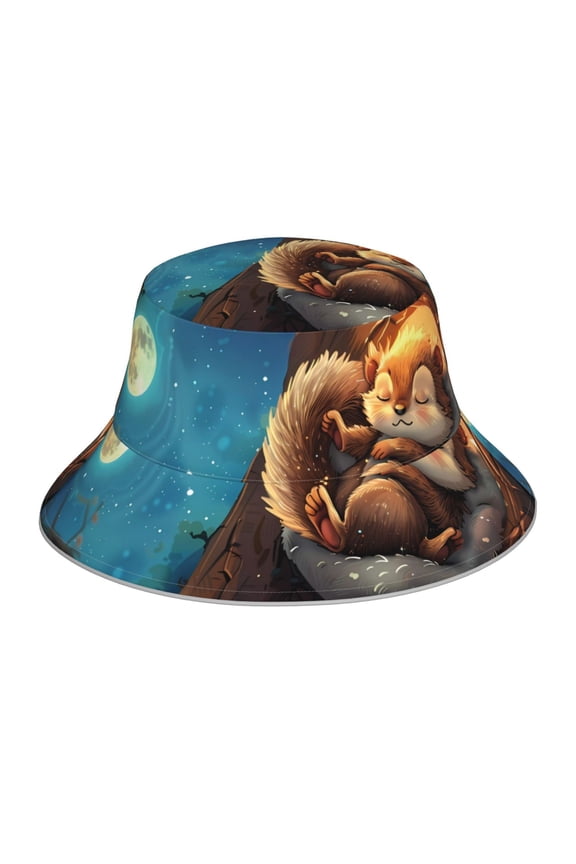 Squirrel Sleeping In Tree Print Men and Women Night Reflective Hat Runner Cap Visor Bucket Hat Boonie Cap