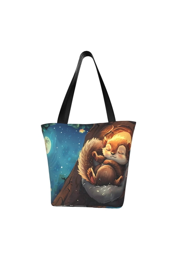 Squirrel Sleeping In Tree for Tote Bag for Women -Tote Shoulder Bag with A Little Pocket Inside, Perfect for Travel and Work.