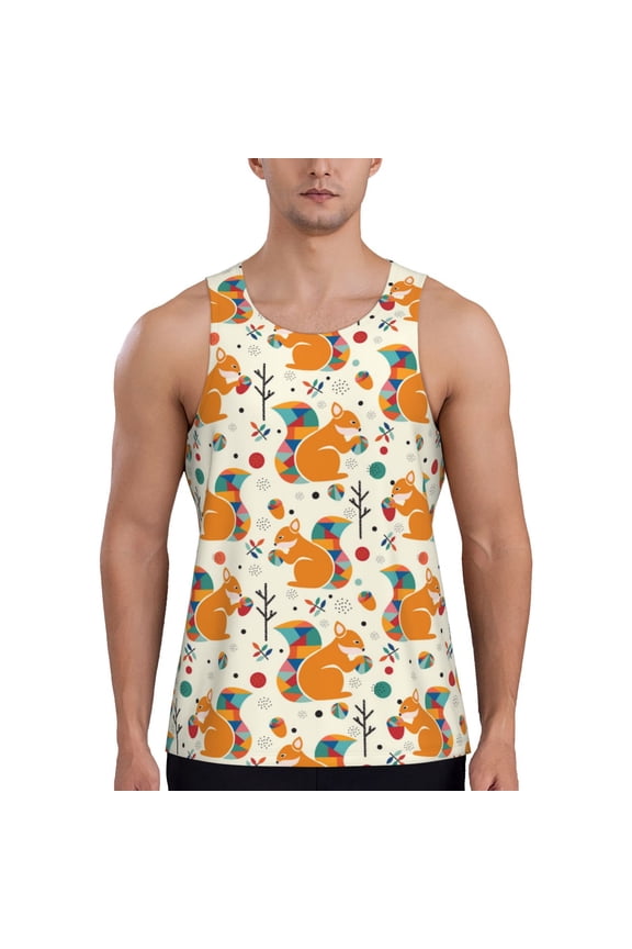 Squirrel With Colorful Tail Men's Tank Top Workout Quick Dry Sleeveless Gym Jogging Muscle Shirts Summer Swim Beach Tops
