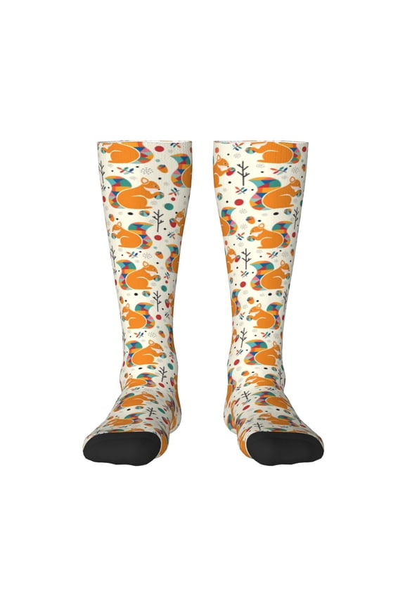 Squirrel With Colorful Tail print thigh-high socks, crafted for both men and women with a stretchy, high-opaque design perfect for daily wear