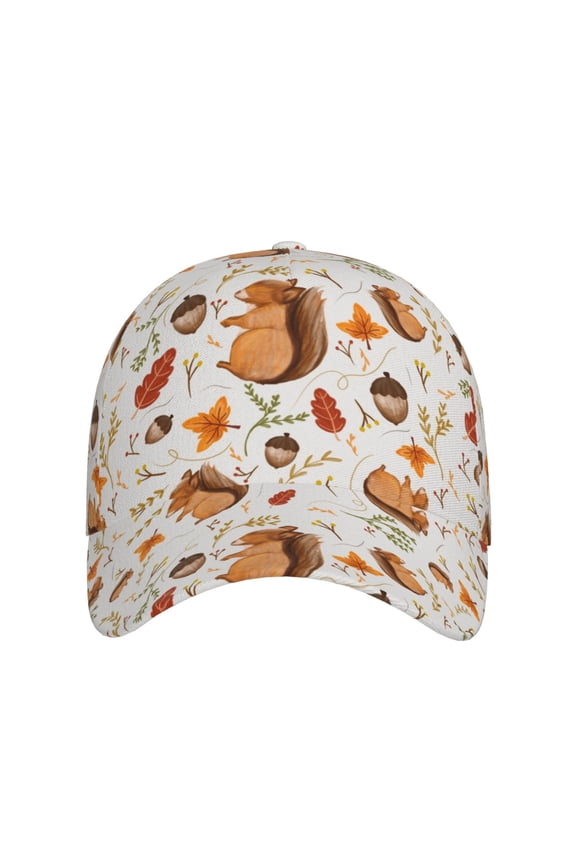 Squirrel for Baseball Cap: Unisex, crafted from classic polyester twill fabric, featuring a soft unconstructed design