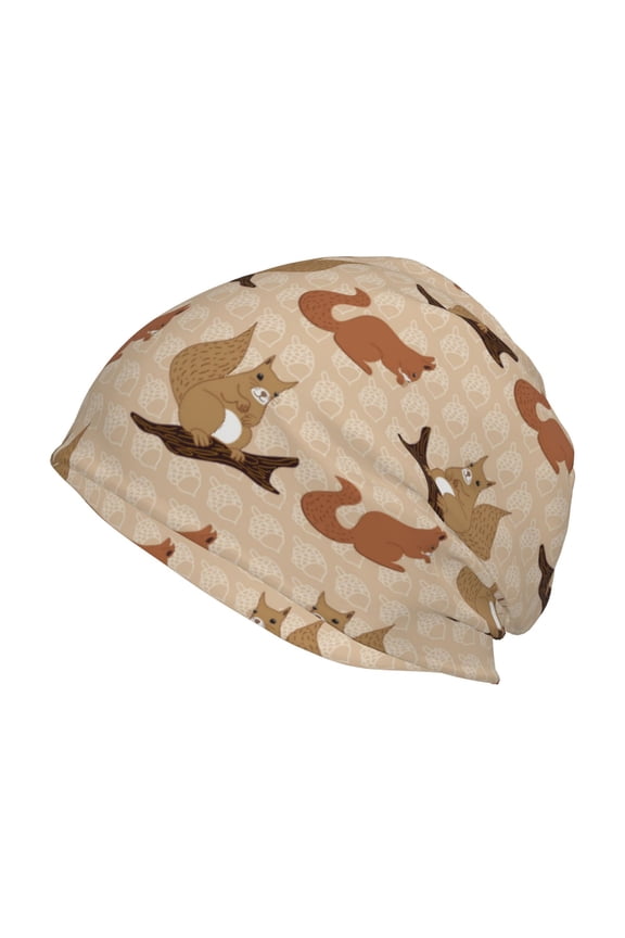 Squirrel nut backgrounds Print Knit Hat,Winter Beanie for Men Women, Beanie Soft Warm Ski Stocking Cuffed Cap