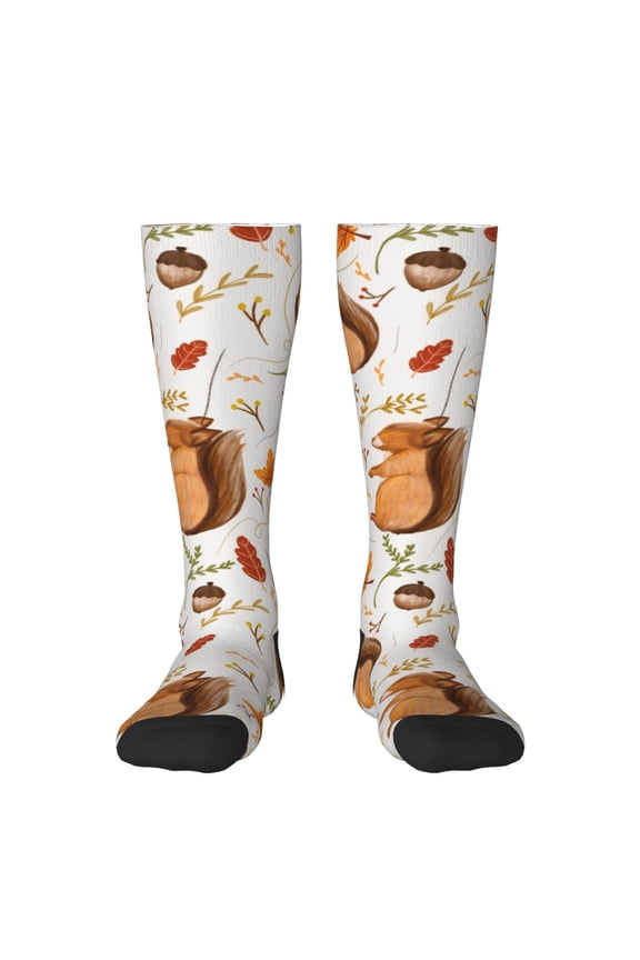 Squirrel print thigh-high socks, crafted for both men and women with a stretchy, high-opaque design perfect for daily wear