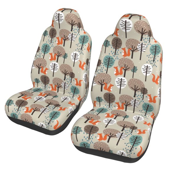 Xecao Squirrels and Trees Print Car Seat Cover in That Fits Most Cars, Vans, SUVs, and Trucks.
