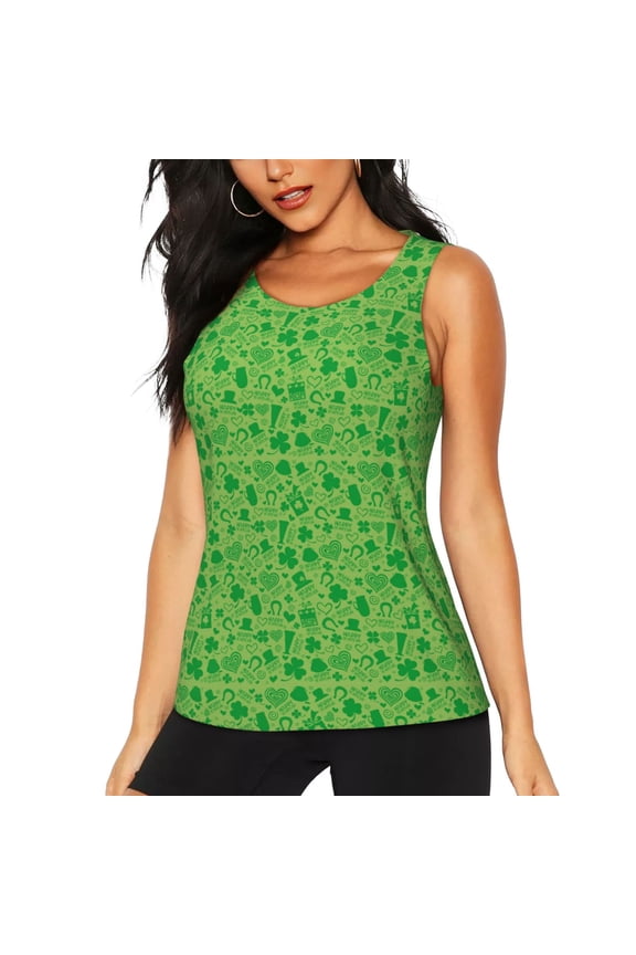 St Patrick's Day print women's scoop neck, loose-fit workout tank tops for the gym.