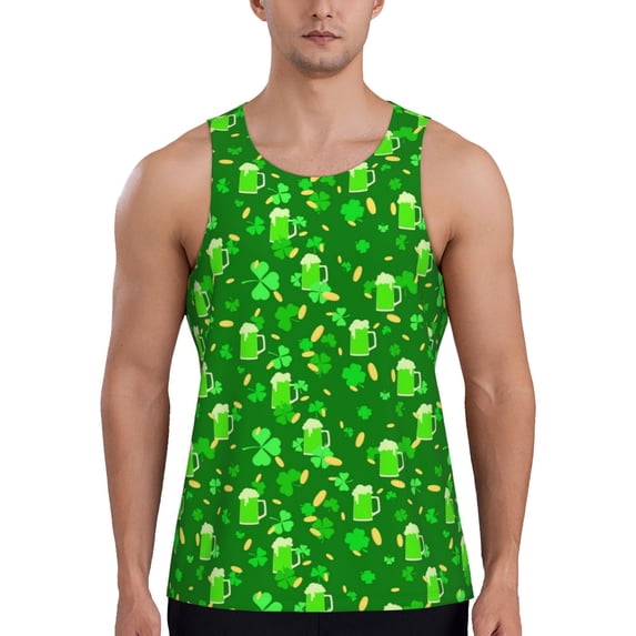 Xecao St Patrick's Day2 Men's Tank Top Workout Quick Dry Sleeveless Gym Jogging Muscle Shirts Summer Swim Beach Tops