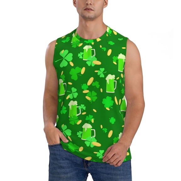 Xecao St Patrick's Day2 Print Men's Tank Top: Sleek Sleeveless Tee for Casual Sports and Beach Occasions-Small