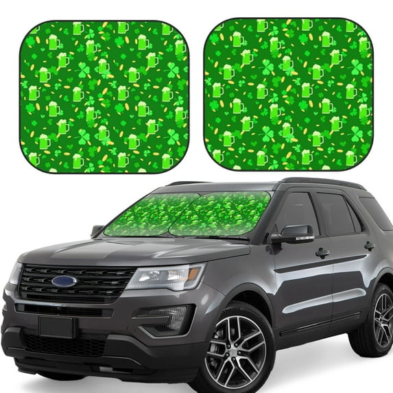 Xecao St Patrick's Day2 for Foldable Car Sun Shades (2-Pack) offer sun protection with an easy-fold design for convenient windshield shading.