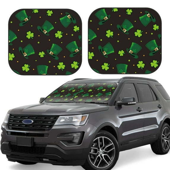 Xecao St. Patrick's Day8 for Foldable Car Sun Shades (2-Pack) offer sun protection with an easy-fold design for convenient windshield shading.