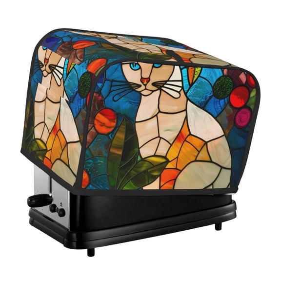 Xecao Stained Glass Cat Art Print 2 Slice Toaster Cover with Pockets, Small Appliance Cover, Dust and Fingerprint Protection, Machine Washable