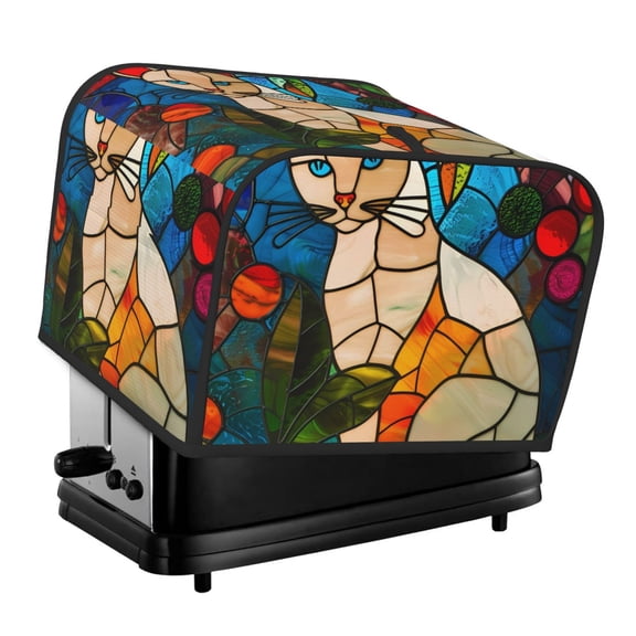 Xecao Stained Glass Cat Art Print 4 Slice Toaster Cover with Pockets, Small Appliance Cover, Dust and Fingerprint Protection, Machine Washable