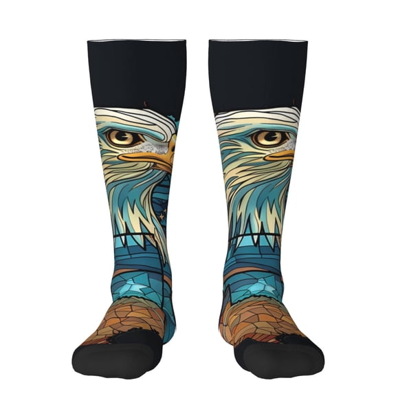 Xecao Stained Glass Eagle USA Print Compression Socks for Both Men And Women for Running, Travel, Flight, Nurse