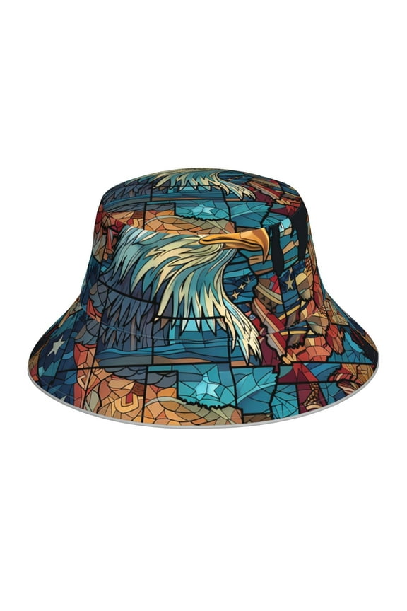 Stained Glass Eagle USA Print Men and Women Night Reflective Hat Runner Cap Visor Bucket Hat Boonie Cap