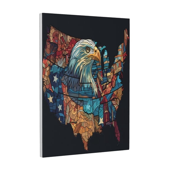 Xecao Stained Glass Eagle USA for Ready-to-Hang Canvas Art 12x16 Inches - Waterproof HD Print Solid Wood Frame for Gifting,Vertical