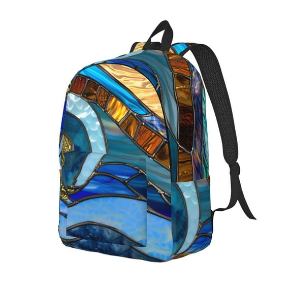 Xecao Stained Glass Ocean Wave for Canvas College Laptop Backpack, a Durable Rucksack for Both Men and Women, ideal for travel, school, and daily use Bag-Medium