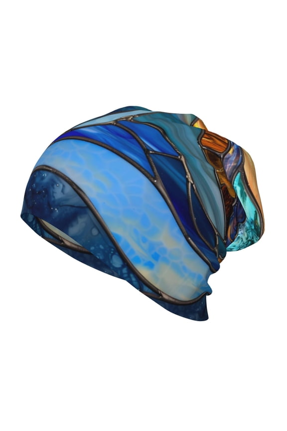Stained Glass Ocean Wave Print Beanie Hat Toddler Girls Boys, Baby Hats Winter Warm Knitted Thermal, Kids Winter Caps