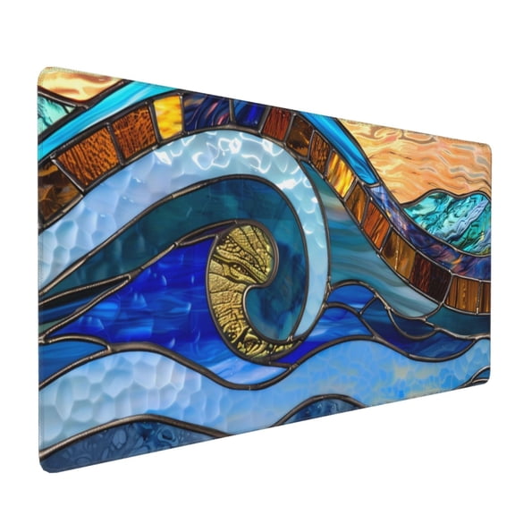 Xecao Stained Glass Ocean Wave Print Large Mouse Pad, 16x35.5in Mousepad, Professional Non-Slip Rubber Base Big Mouse Pad, Mouse Pad for Gaming & Office Full Desk Mouse Pad