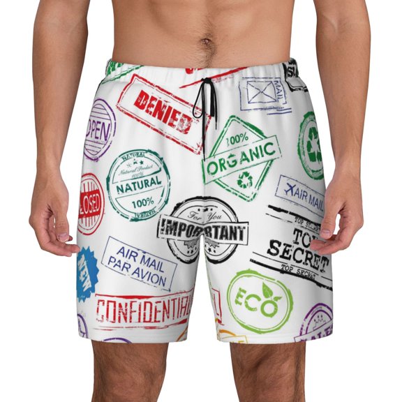 Xecao Stamp Set Collection for Men's Swimming Trunks Swim Trunks Quick Dry Swim Shorts with Mesh Lining Funny Swimwear Bathing Suits