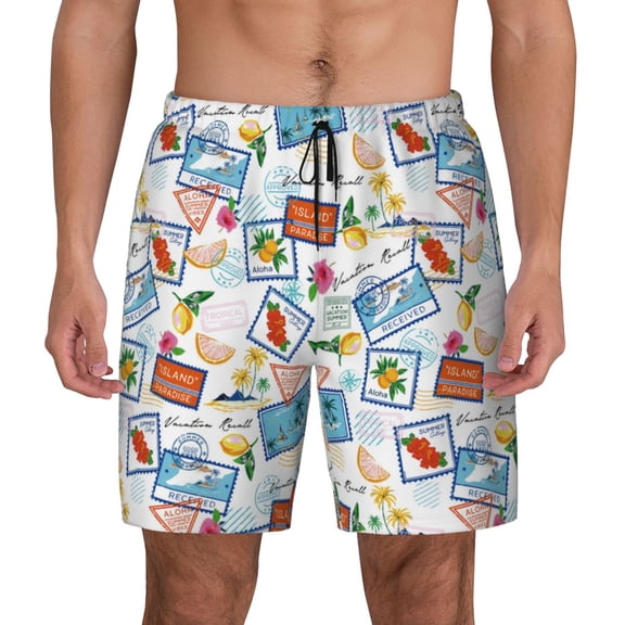 Xecao Stamp for Men's Swimming Trunks Swim Trunks Quick Dry Swim Shorts with Mesh Lining Funny Swimwear Bathing Suits