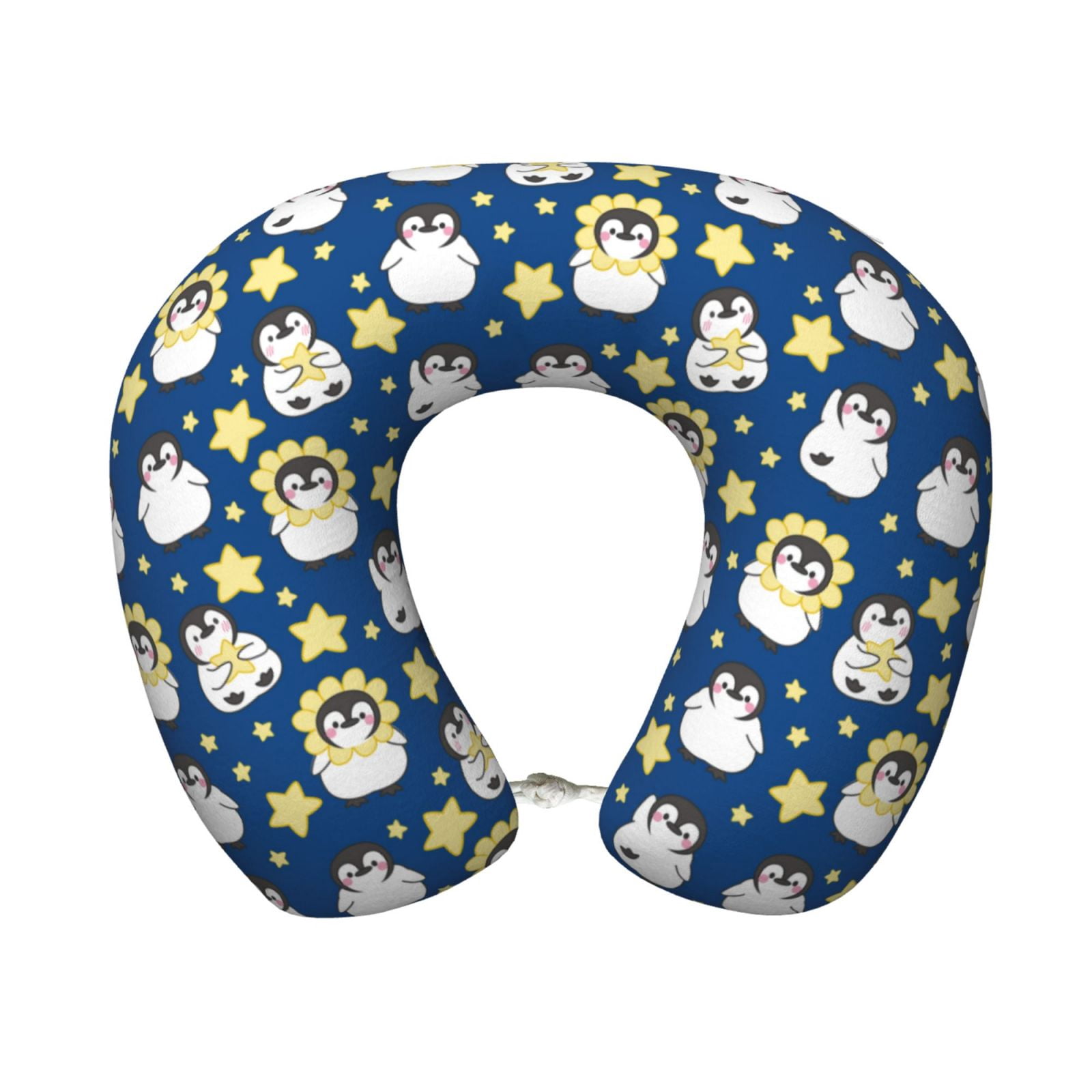 Xecao Star Penguin Print Memory Foam Cervical Neck Pillow Versatile U-Shaped Pillows for Home,Office,Camping,Travelling,Soft Washable Cover
