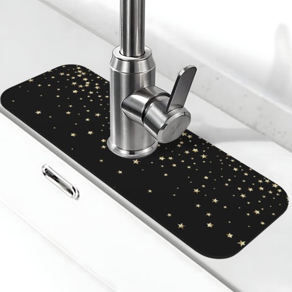 Xecao Star Silver Glitter for Kitchen Sink Splash Guard Faucet Mat , Faucet Guard & Draining mat, (15" X 5.5" )