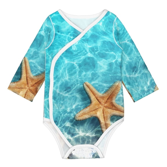 Xecao Starfish And Seashell On The Beach 1 Print Baby unisex-baby Cotton Long-sleeve Bodysuits-3 Months