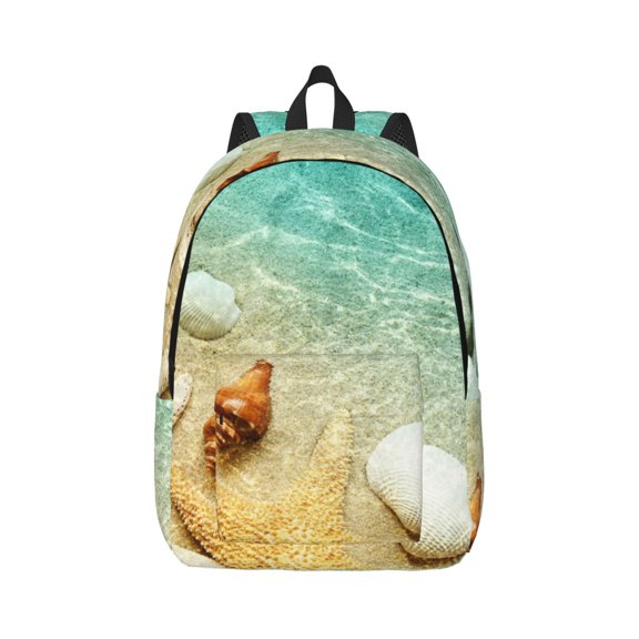 Xecao Starfish And Seashell On The Beach for Canvas College Laptop Backpack, Durable Rucksack Travel Notebook Bag School Backpack Book Bag for Men Women