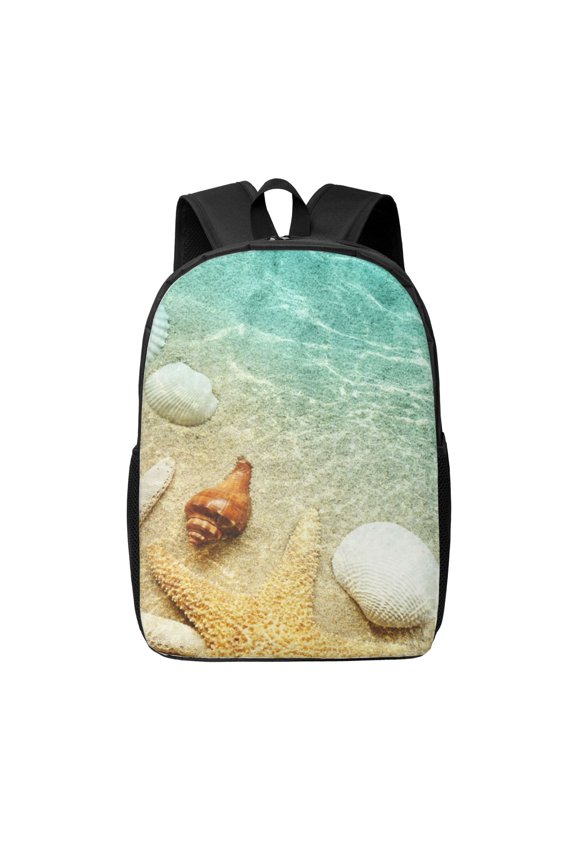Starfish And Seashell On The Beach print Travel Backpack, Large Computer Backpack for Men Women, College School Rucksack Book Bag