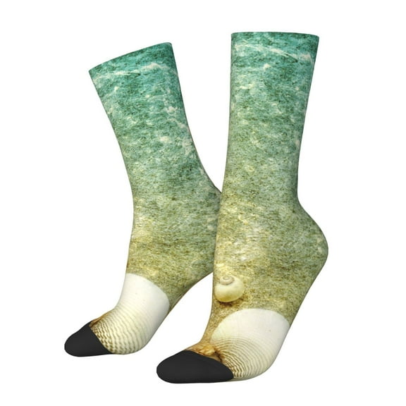 Xecao Starfish And Seashell Pattern Sport Socks for Women and Men Crew Socks Sporty Calf Socks Casual Socks