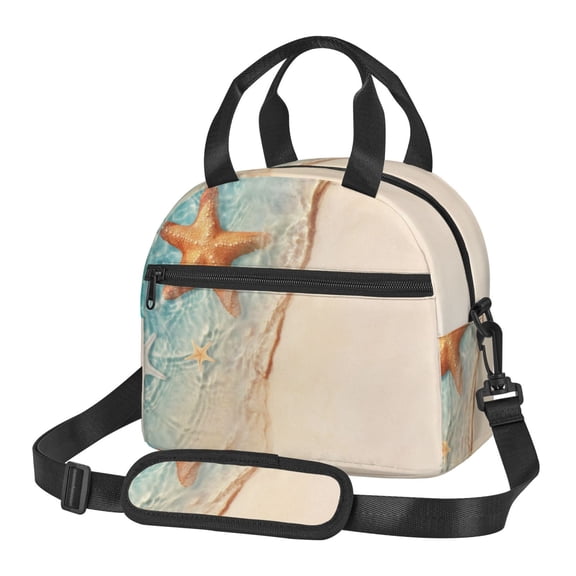 Xecao Starfish On The Sand Beach Print Insulated Lunch Box, Lunch Cags Lunch Bag Featuring An Adjustable Shoulder Strap