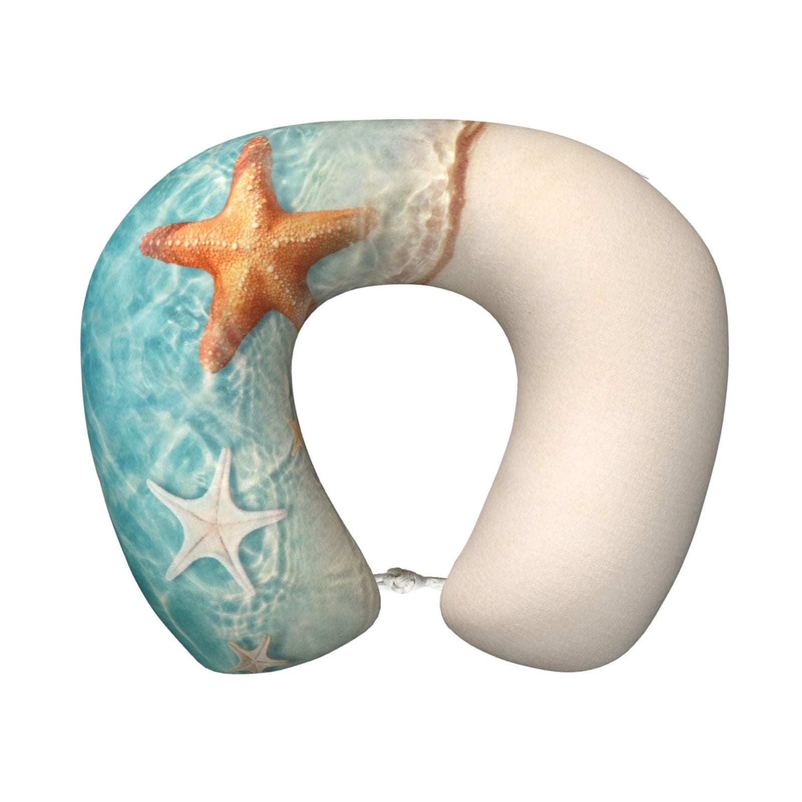 Xecao Starfish On The Sand Beach Print Memory Foam Cervical Neck Pillow Versatile U-Shaped Pillows for Home,Office,Camping,Travelling,Soft Washable Cover