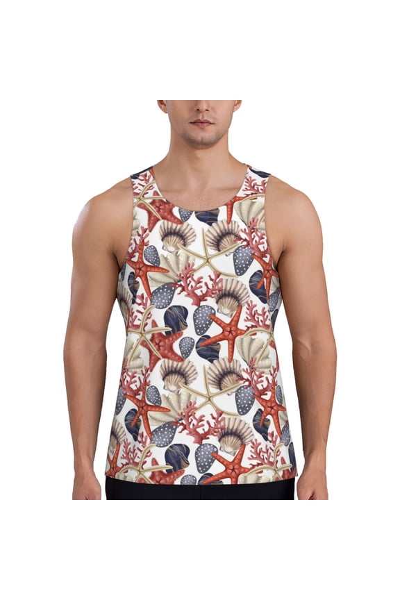 Starfish Shell Men's Tank Top Workout Quick Dry Sleeveless Gym Jogging Muscle Shirts Summer Swim Beach Tops