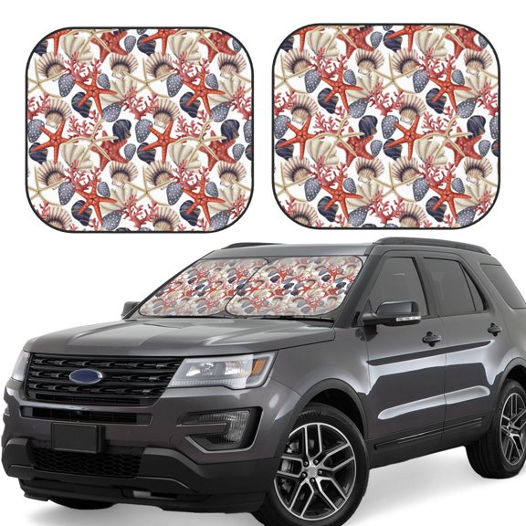 Xecao Starfish Shell for Foldable Car Sun Shades (2-Pack) offer sun protection with an easy-fold design for convenient windshield shading.