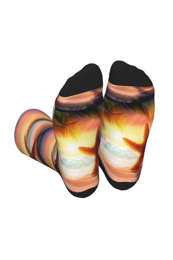 Starfish Sunset Sea Beach Print Crew Socks for Men and Women, Men's Soft Moisture-wicking Sock