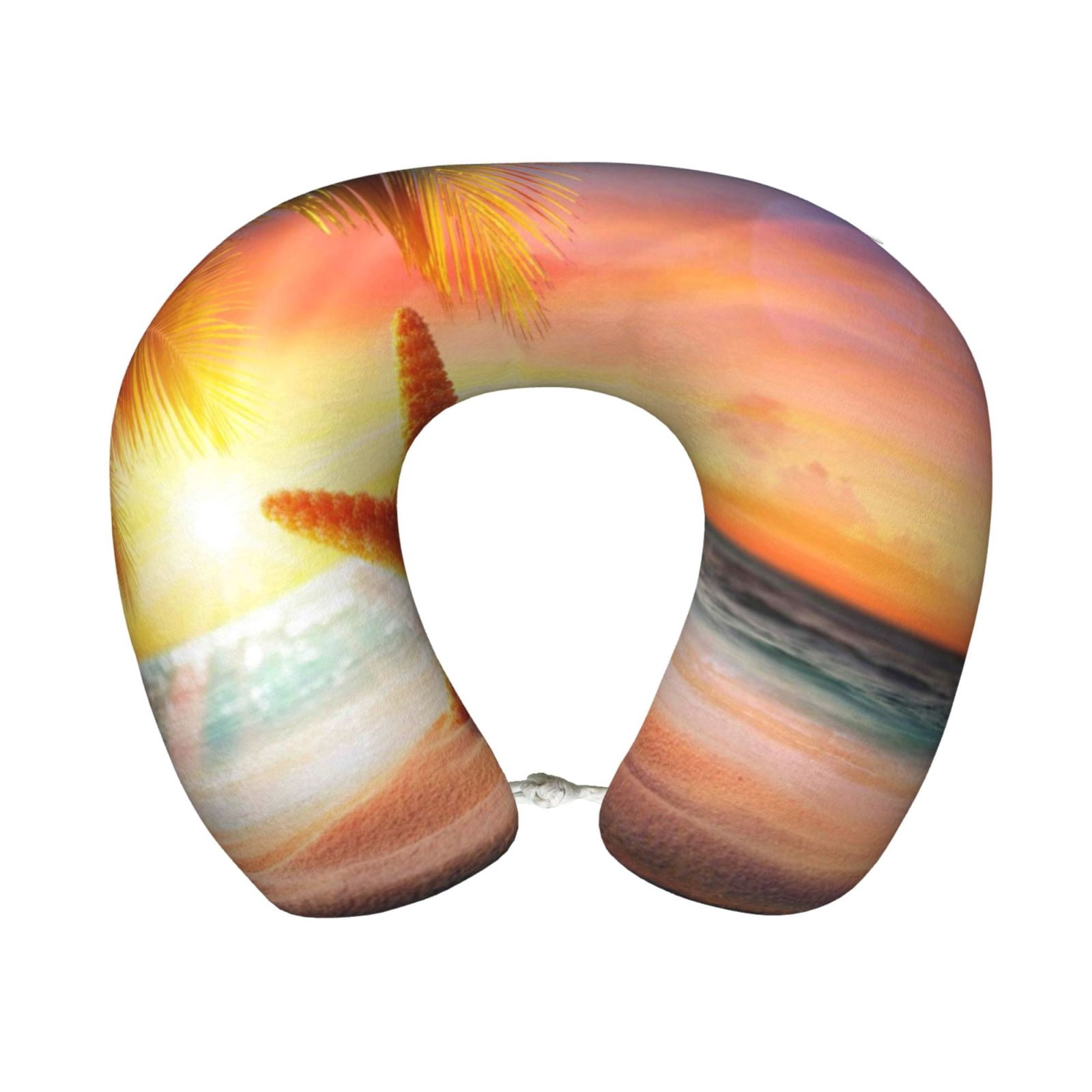 Xecao Starfish Sunset Sea Beach Print Memory Foam Cervical Neck Pillow Versatile U-Shaped Pillows for Home,Office,Camping,Travelling,Soft Washable Cover