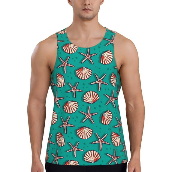 Xecao Starfish and Shell Men's Tank Top Workout Quick Dry Sleeveless Gym Jogging Muscle Shirts Summer Swim Beach Tops