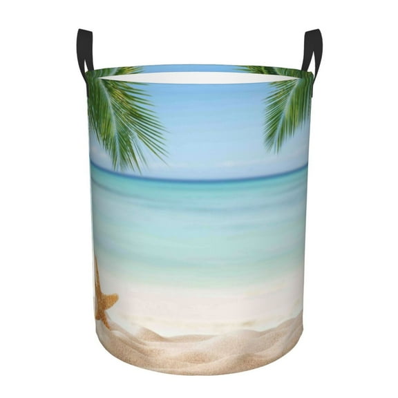Xecao Starfish in Beach Print Laundry Hamper Basket,designed for Blanket Storage and Nursery Clothes in the Bedroom