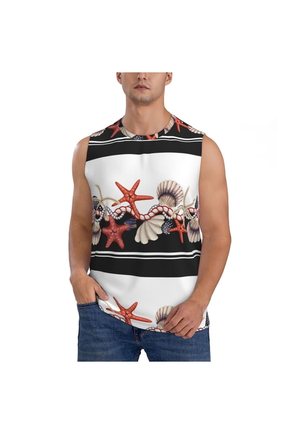 Starfishes Shells Print Men's Tank Top: Sleek Sleeveless Tee for Casual Sports and Beach Occasions-Large