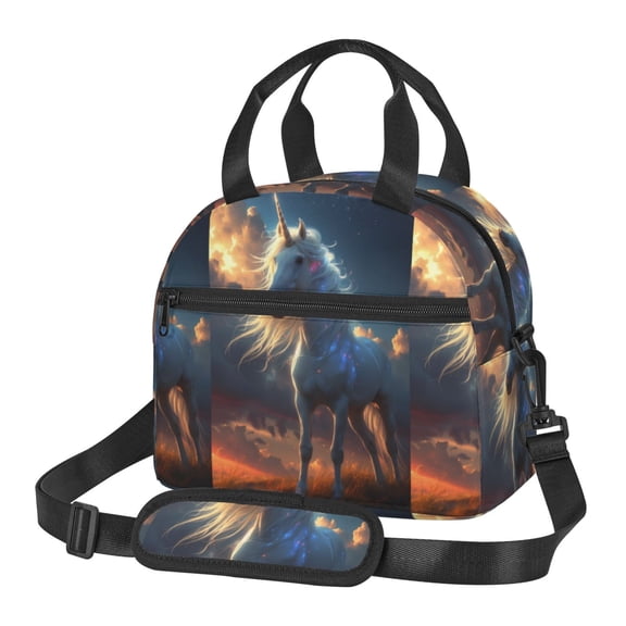 Xecao Starry Light White Horse Print Insulated Lunch Box, Lunch Cags Lunch Bag Featuring An Adjustable Shoulder Strap