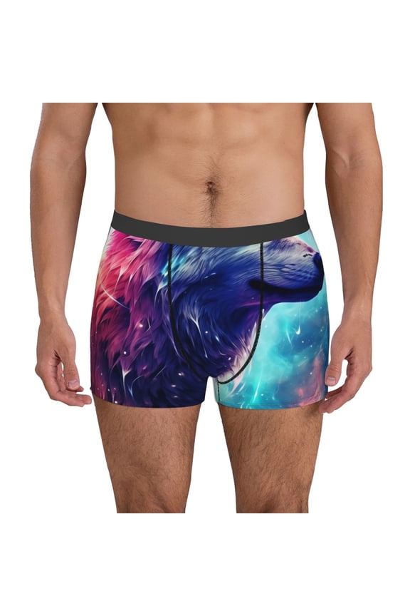 Starry Multicolored Wolf Print Men's Underwear Boxer Briefs Pack - Your ComfortSoft, Moisture-Wicking, and Breathable Choice for Men's Underwear-Large