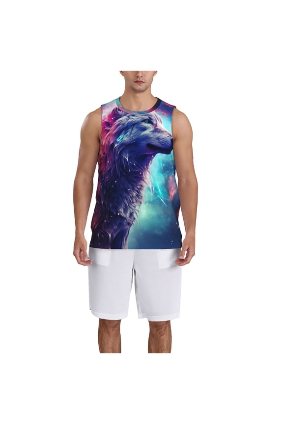 Starry Multicolored Wolf print basketball shirt for both men and women, a unisex basketball jersey perfect for theme parties-Medium