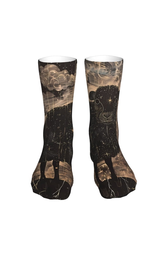 Starry Night Black Sheep Print Fashion No Heel Casual Crew Socks Cushioned Breathable for Men Women - Moisture wicking,Not easy to fade Suitable for daily