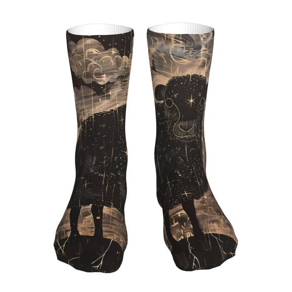 Xecao Starry Night Black Sheep Print Fashion No Heel Casual Crew Socks Cushioned Breathable for Men Women - Moisture wicking,Not easy to fade Suitable for daily