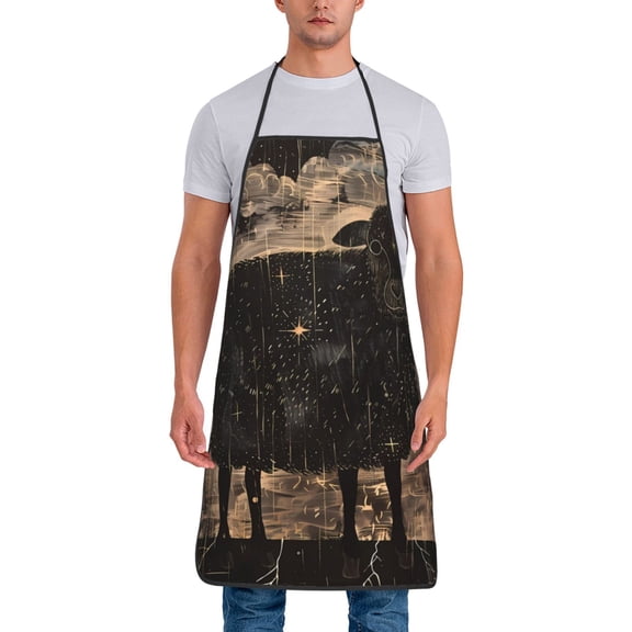 Xecao Starry Night Black Sheep Print Funny BBQ Chef Aprons for Men Women,Adjustable Kitchen Cooking Aprons with Pocket Waterproof Oil Proof No Pilling Fading
