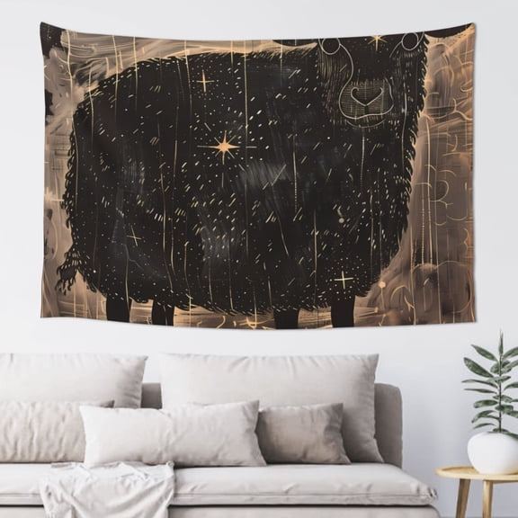 Xecao Starry Night Black Sheep Print Tapestry, Wall Hanging Room Funny Decor, Backdrop Room Decor for Bedroom Living Room dormitory