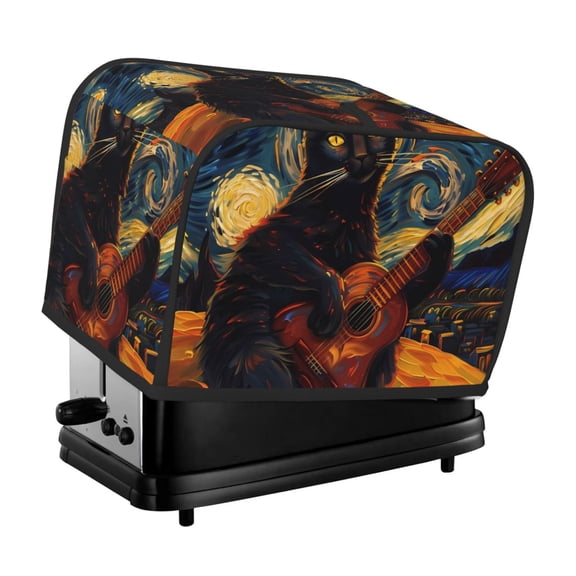 Xecao Starry Night Cat Guitarist Print 2 Slice Toaster Cover with Pockets, Small Appliance Cover, Dust and Fingerprint Protection, Machine Washable
